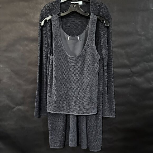 Jones New York Gray Size Large Knit Tank Cardigan 2 pieces matching Set Boho - Picture 3 of 6